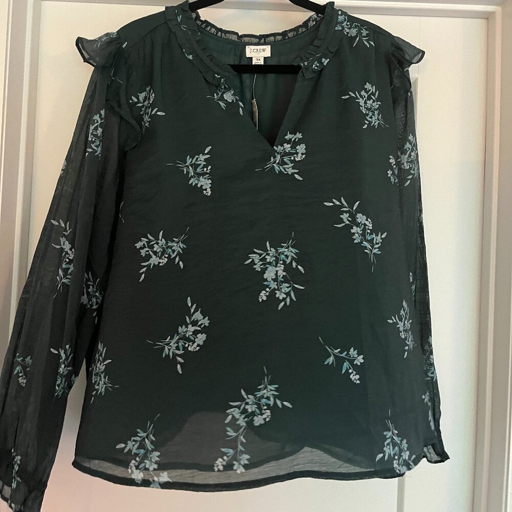 j-crew green floral blouse